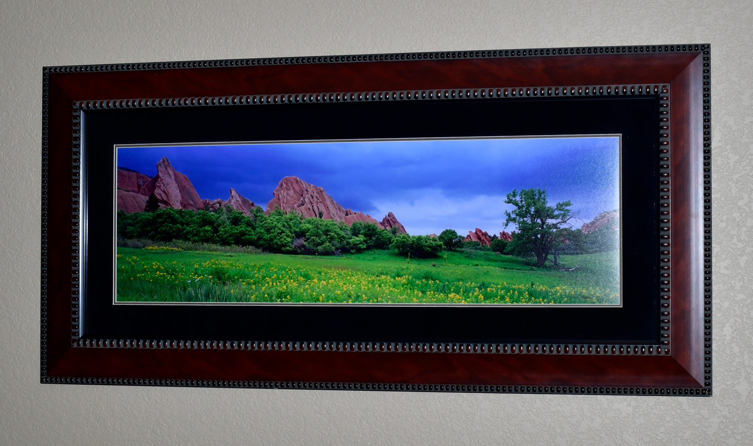 The photo dimensions are 11"x35". The frame dimensions are 22"x46".